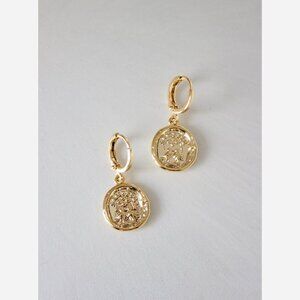 Vintage Wax Seal Huggie Earrings – Gold Plated Coin Charm Hoops